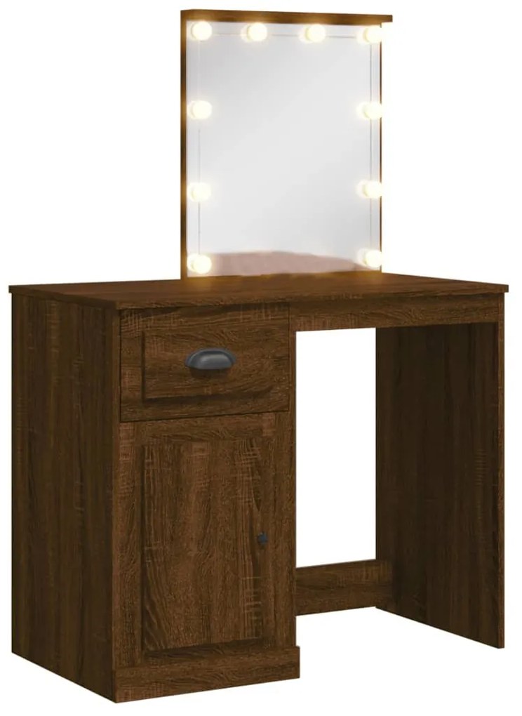 világosbarna tölgy fésülködőasztal LED-lámpákkal 90x42x132,5 cm