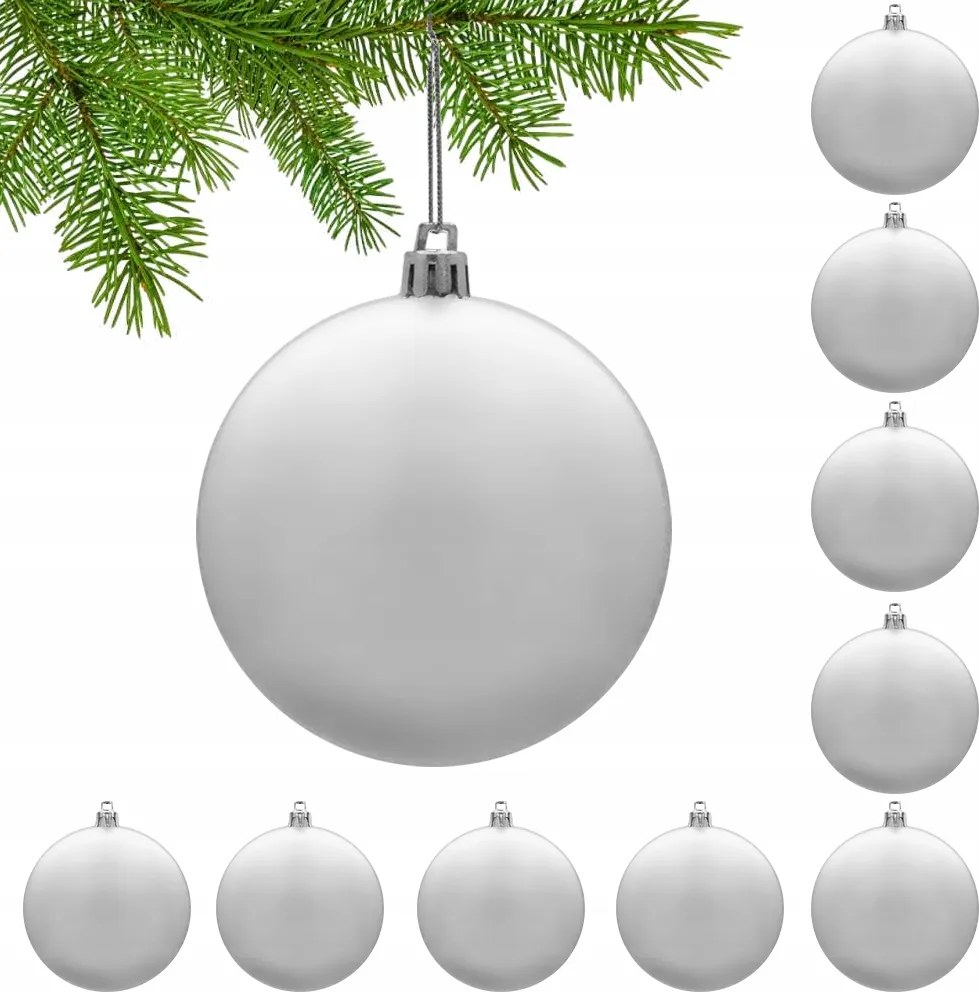 10db-os Karácsonyfa Bomba Szett Nagy Ezüst Korong 8cm