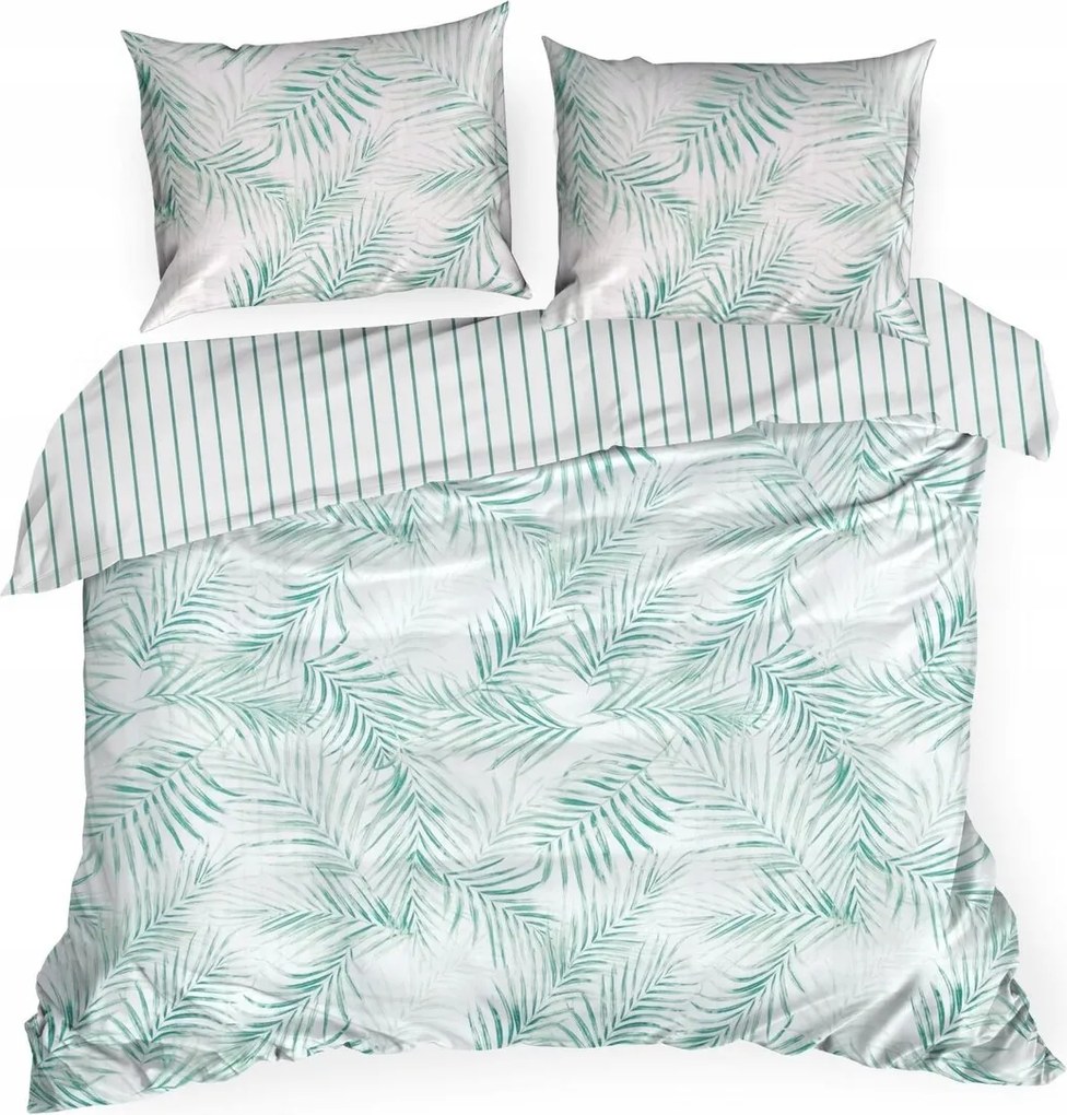 Szatén ágyneműhuzat 220x200 Levelek Zöld/menta