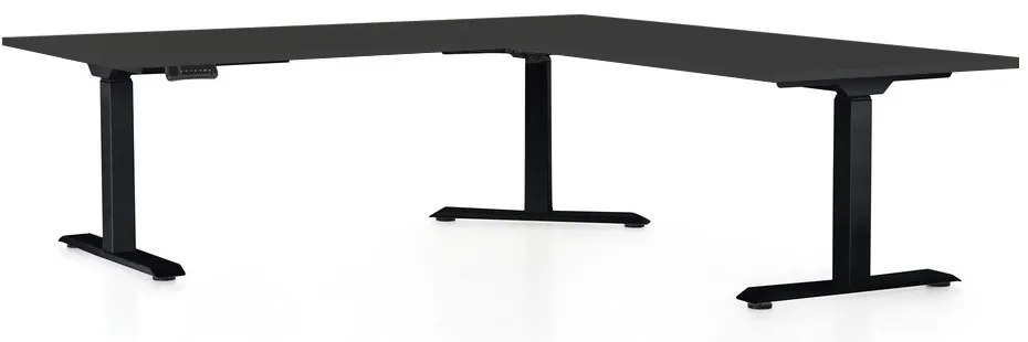 OfficeTech Angle állítható magasságú asztal, 180 + 120 cm, fekete alap, fekete