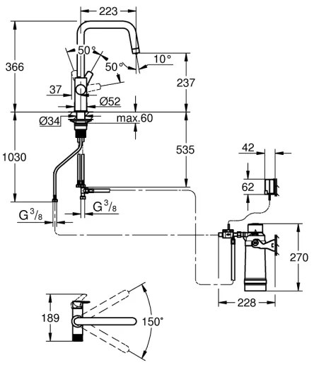 GROHE 30594000 - BLUE PURE Start mosogatócsaptelep, Ultrasafe szűrőfunkcióval, króm