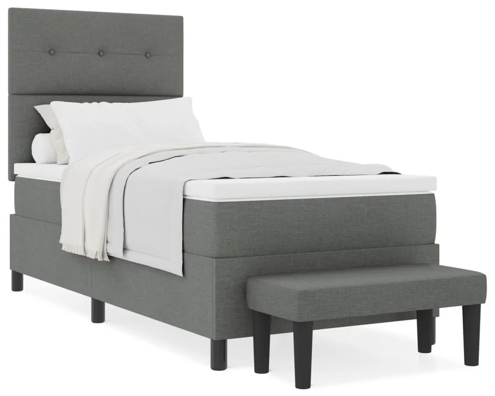 Box Spring Ágy Matraccal és Padlóval Sötét Szürke 90x200 cm Textil