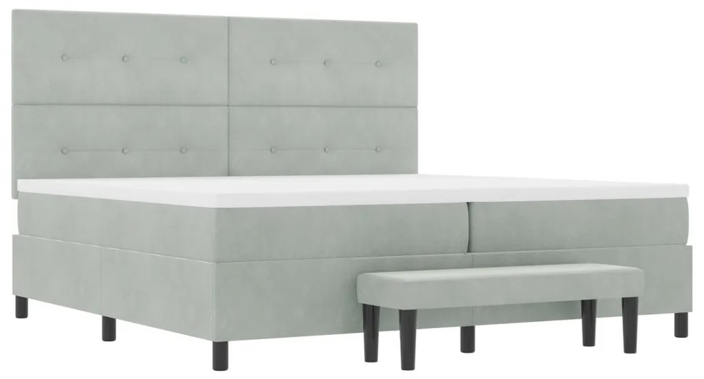 Box Spring Ágy Matraccal és Paddal Világosszürkében 200x200 cm Bársony