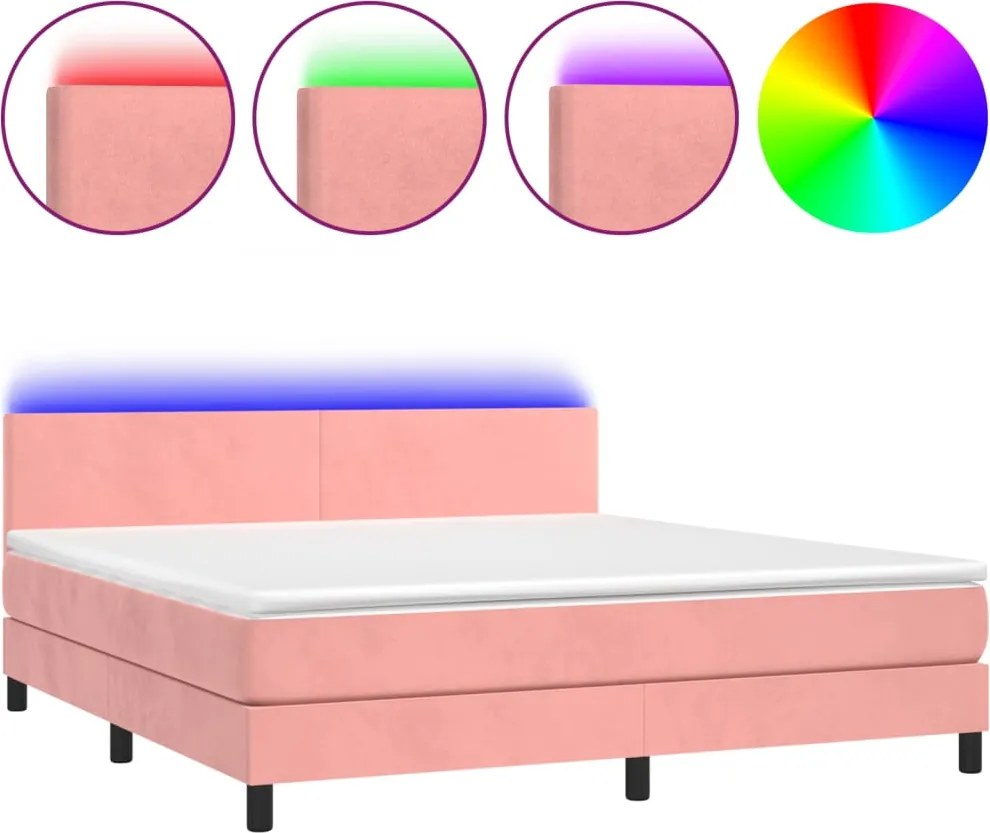 vidaXL rózsaszín bársony rugós és LED-es ágy matraccal 160x200 cm