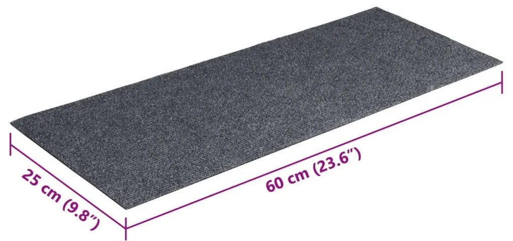 15 db öntapadós lépcsőszőnyeg, 60 x 25 cm, világosszürke, téglalap alakú