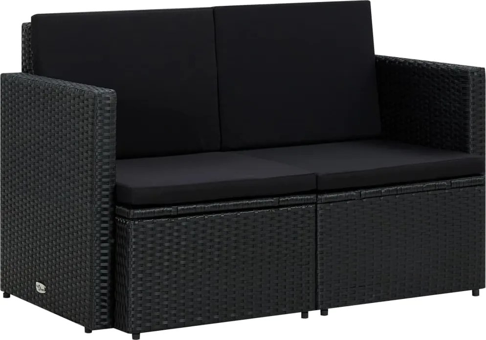 vidaXL fekete kétszemélyes polyrattan kerti kanapé párnákkal