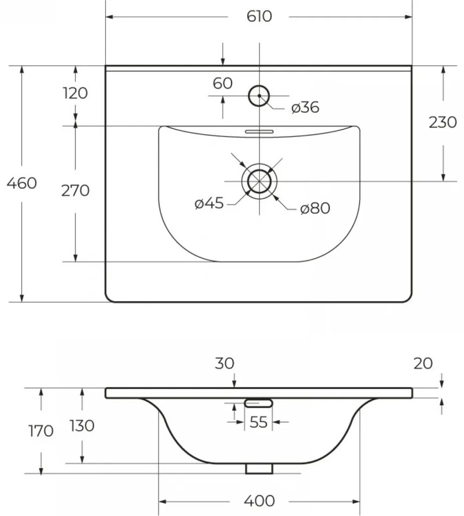 Eros SKY 1 - beépíthető mosdó - 61 x 46 cm