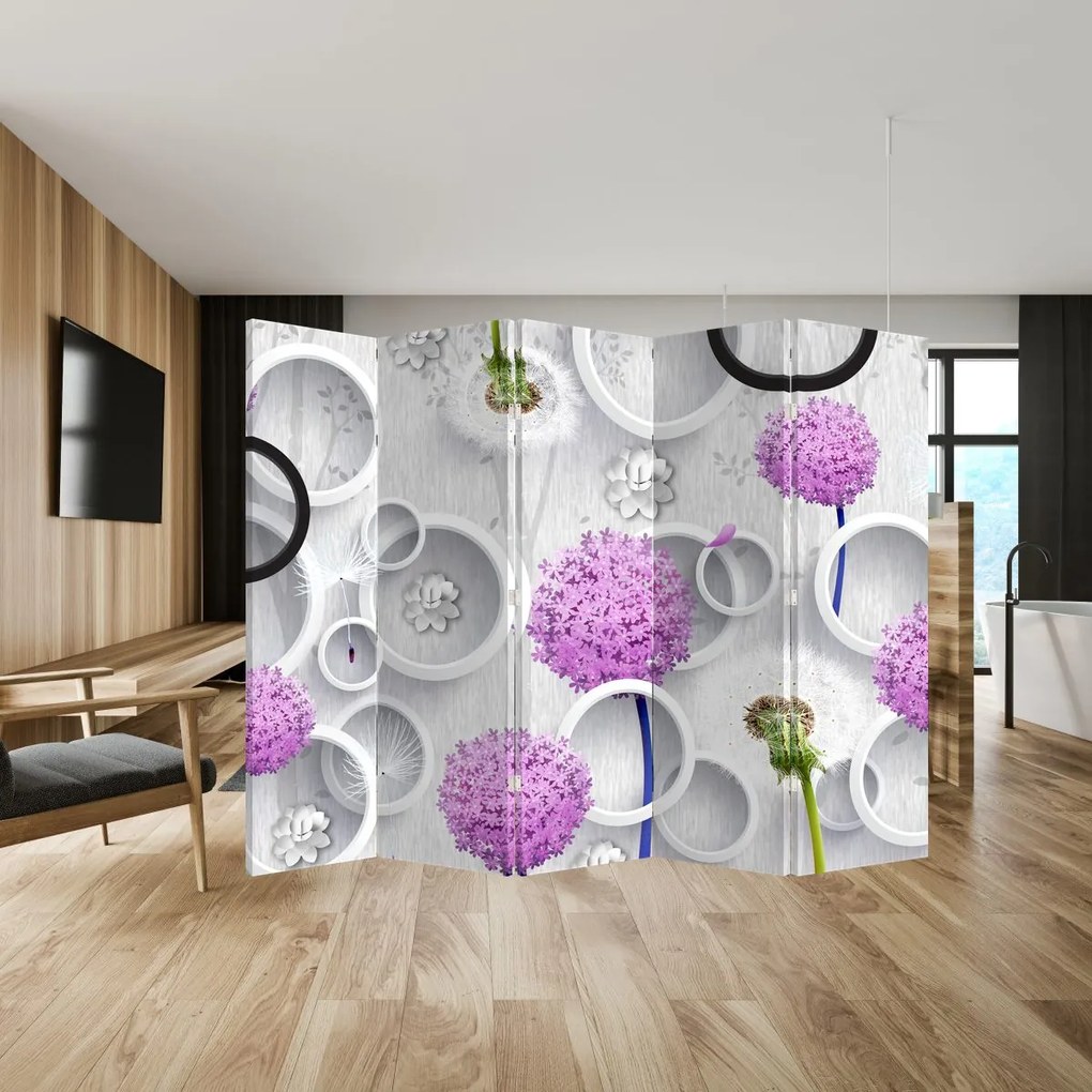 Paraván - 3D absztrakció körökkel és virágokkal (210x170 cm)