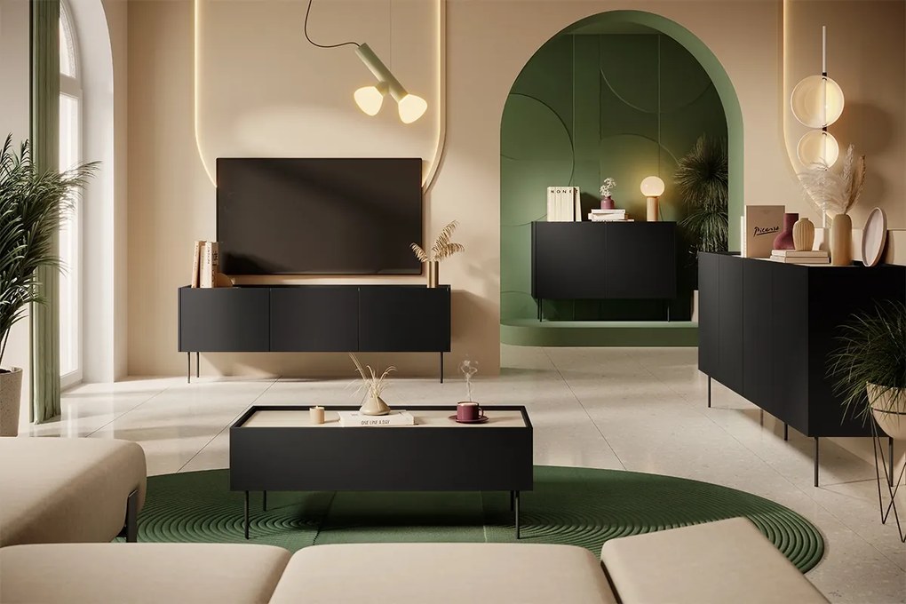 Desin TV-szekrény 170 cm fém lábakkal - fekete matt / nagano tölgy