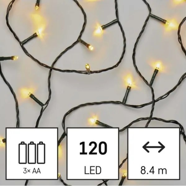 LED Karácsonyi fényfüzér kültéri 120xLED/3xAA 8,9m IP44 meleg fehér