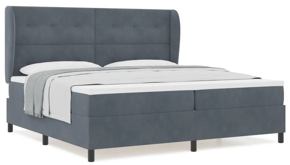 Boxspring Ágy Matrac Köd Szürke 200x200 cm Bársony