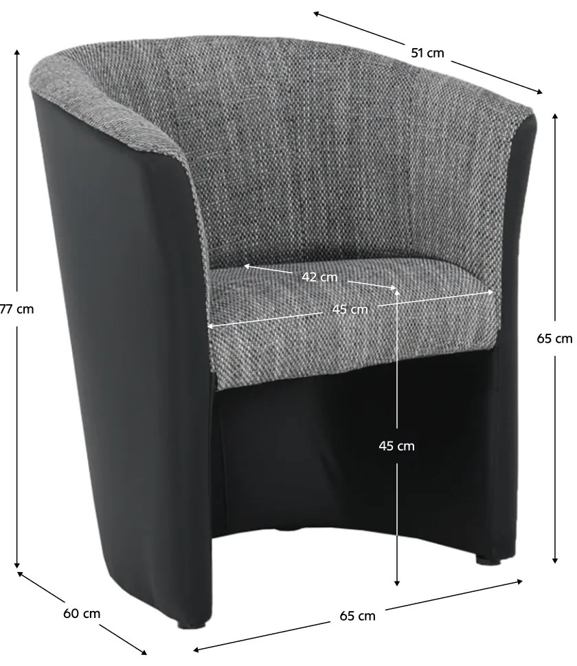 Klub fotel, fekete textilbőr/ szürke szövet, CUBA
