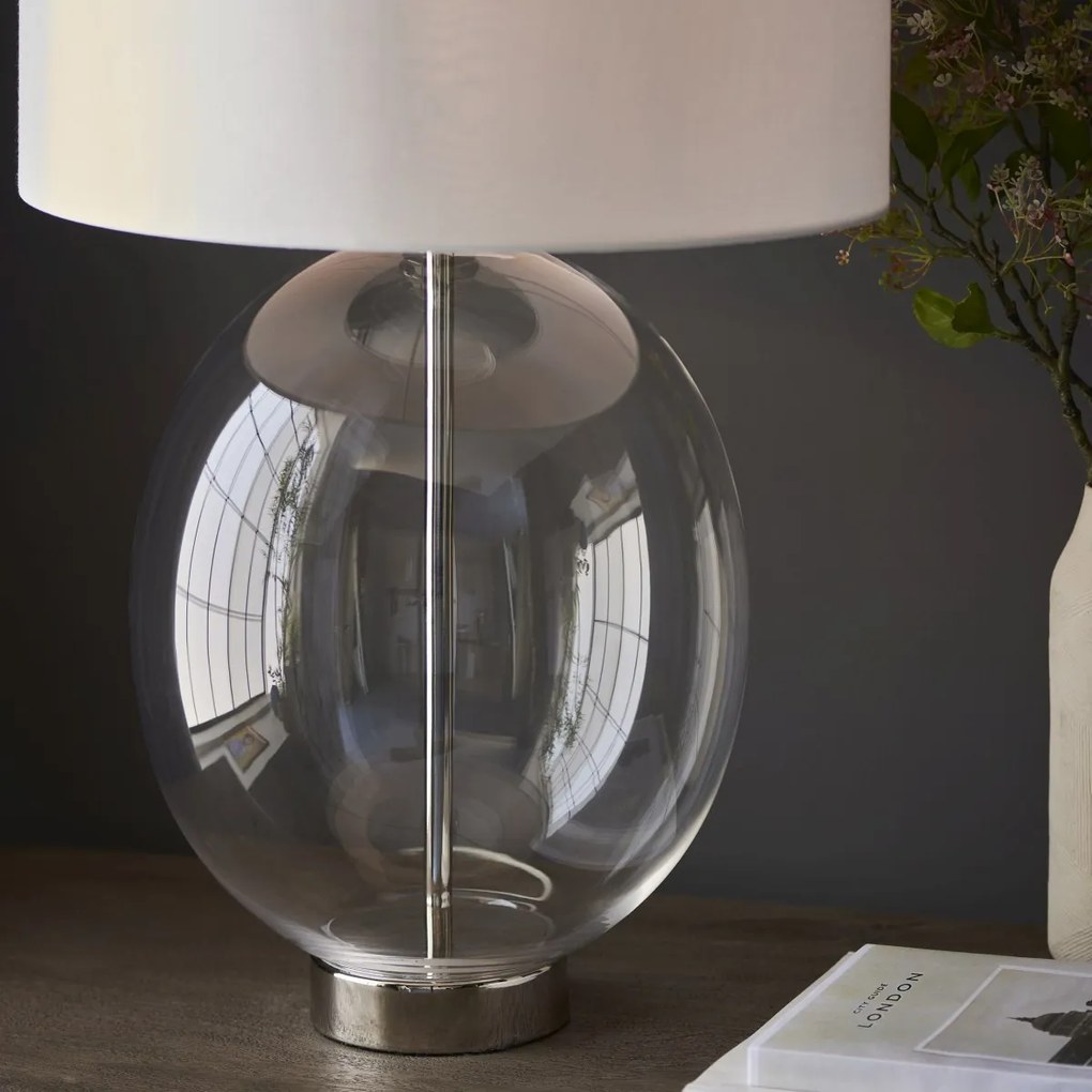 Endon glamour modern asztali lámpa kelda oval fehér nikkel átlátszó end102675