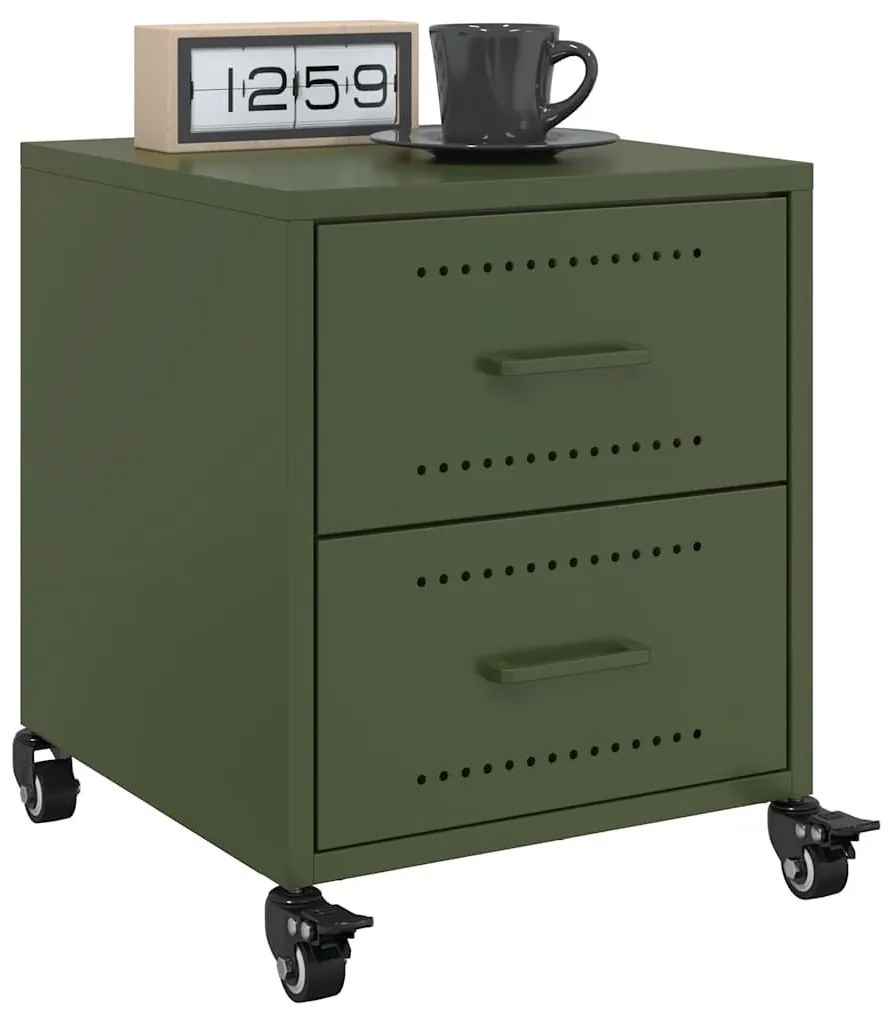 2 db olívazöld acél éjjeliszekrény 36x39x43,5 cm