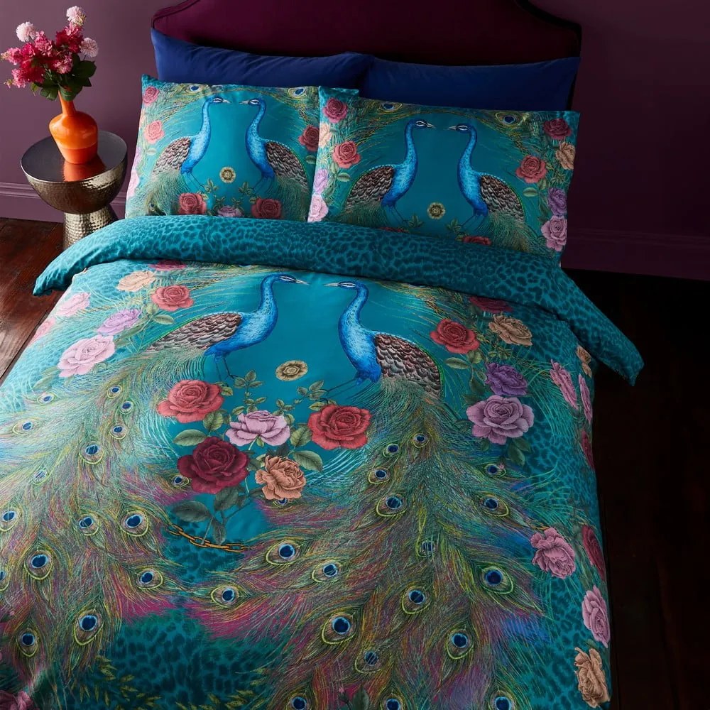 Kékeszöld egyszemélyes pamut-szatén ágyneműhuzat 135x200 cm Xanadu Peacock – Matthew Williamson