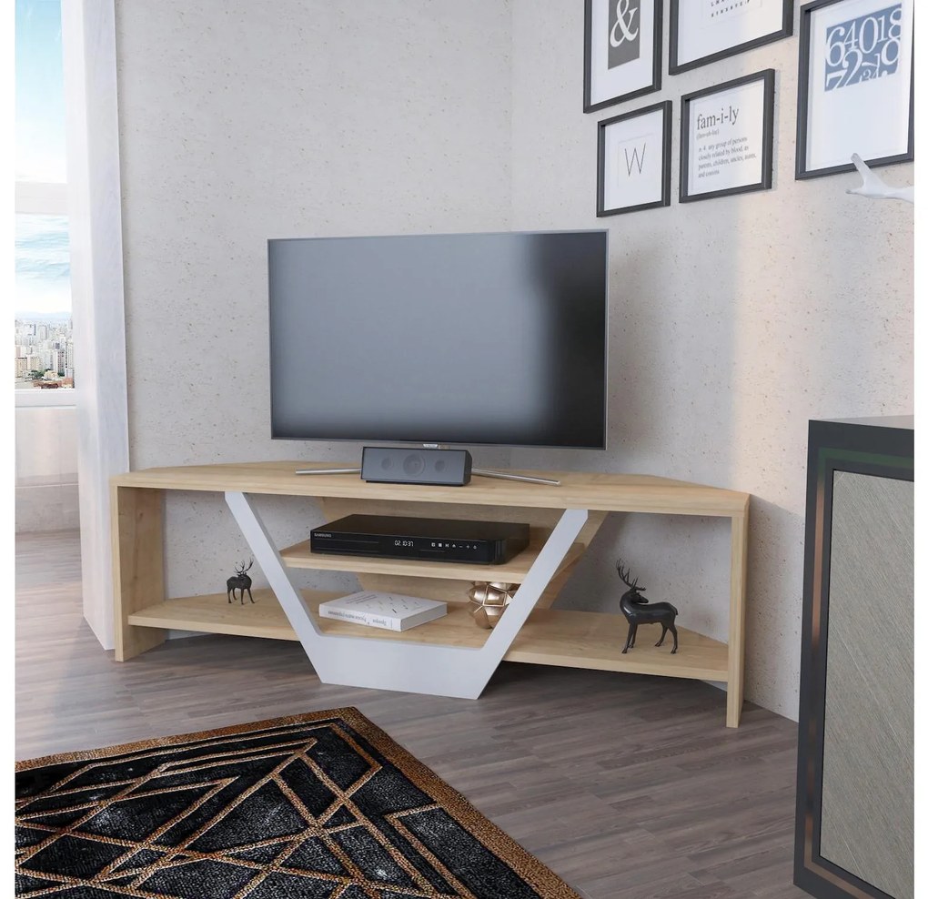 TV asztal/Szekrény Sarra (fehér + tölgy) . 1102561