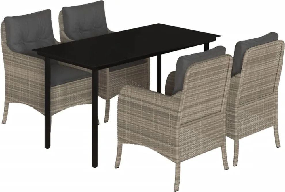vidaXL 5részes világosszürke polyrattan kerti étkezőgarnitúra párnával