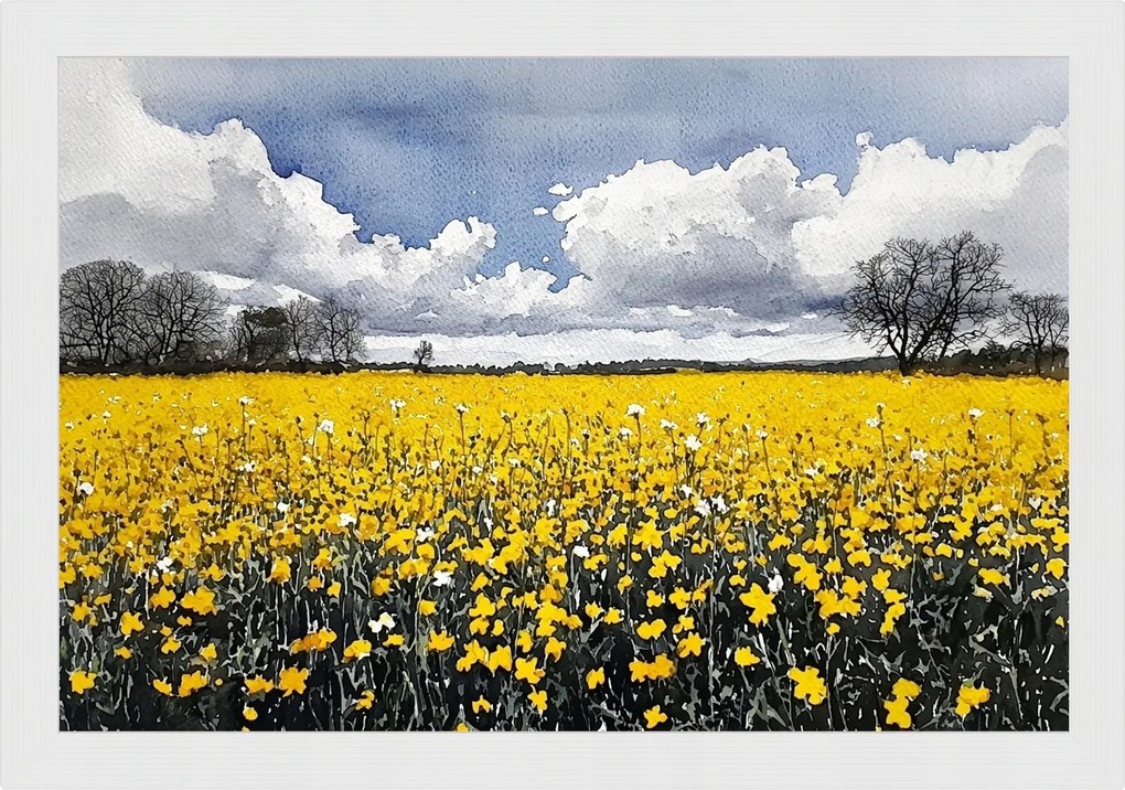 Poszter Keret Fa Tájkép Természet Mező Virágok Repce Tavasz 60x40