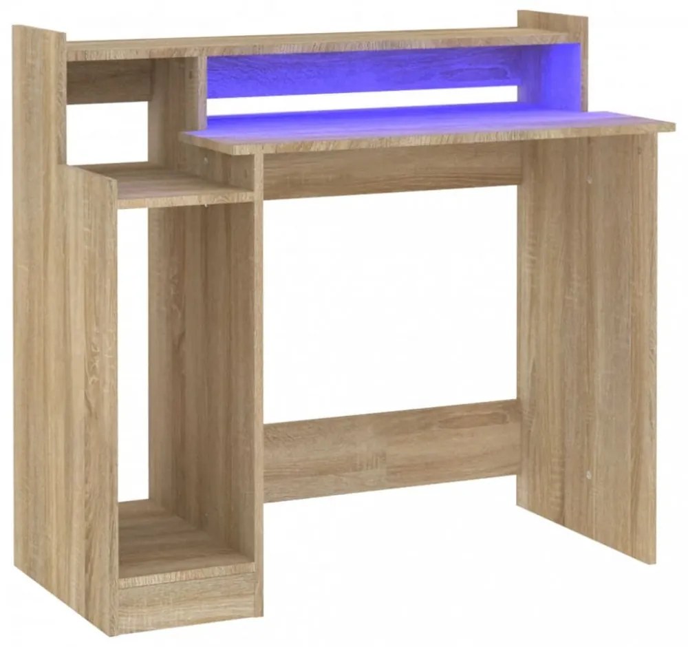 sonoma tölgy színű szerelt fa íróasztal LED-ekkel 97x45x90 cm