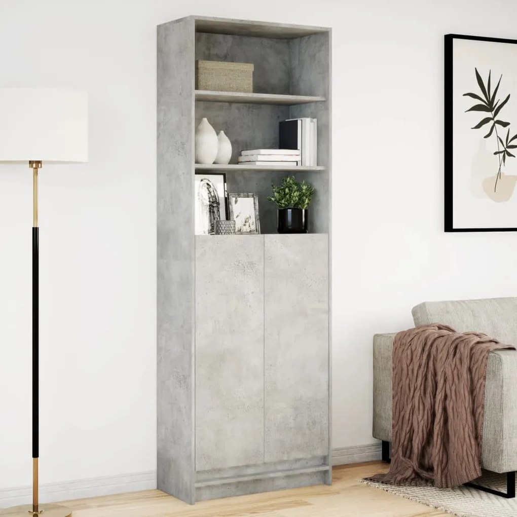 betonszürke szerelt fa magasszekrény LED-ekkel 69x32,5x200 cm
