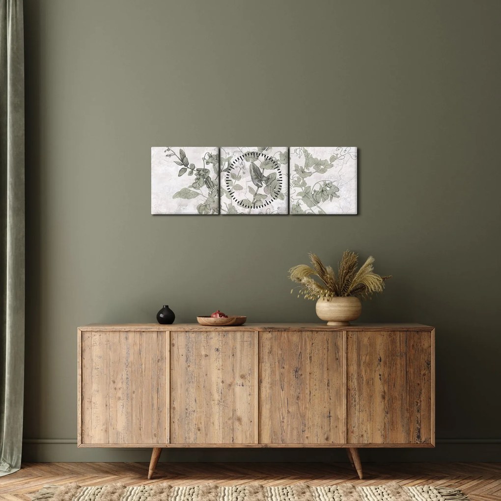 Kép - Növények vakolatban (órával) (90x30 cm)