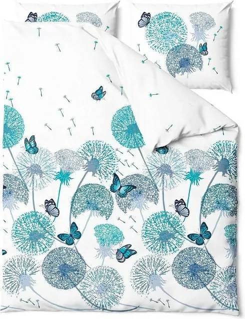 Pamut ágyneműhuzat 160x200 Wind pitypang pillangók virágok fehér türkiz