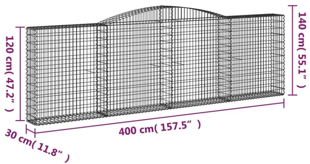 7 db íves horganyzott vas gabion kosár 400x30x120/140 cm