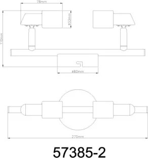 Globo 57385-2 Fali lámpa, LED reflektor, fém nikkel matt, fém krómozott, HxSzxM: 270x80x110mm, 2x GU10 LED 3W 230V izzókkal, 250lm forrás, 250lm kimenet, 3000K