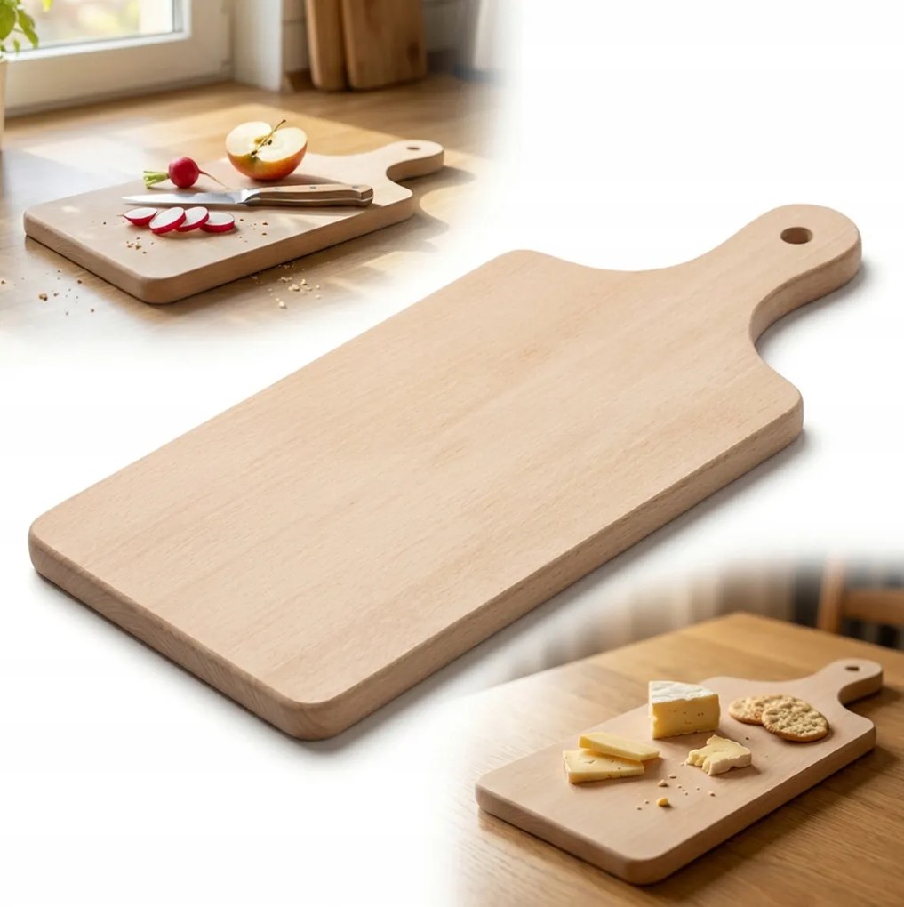 Hagyományos fa vágódeszka nyéllel 33 x 14 cm Konyhai bükk