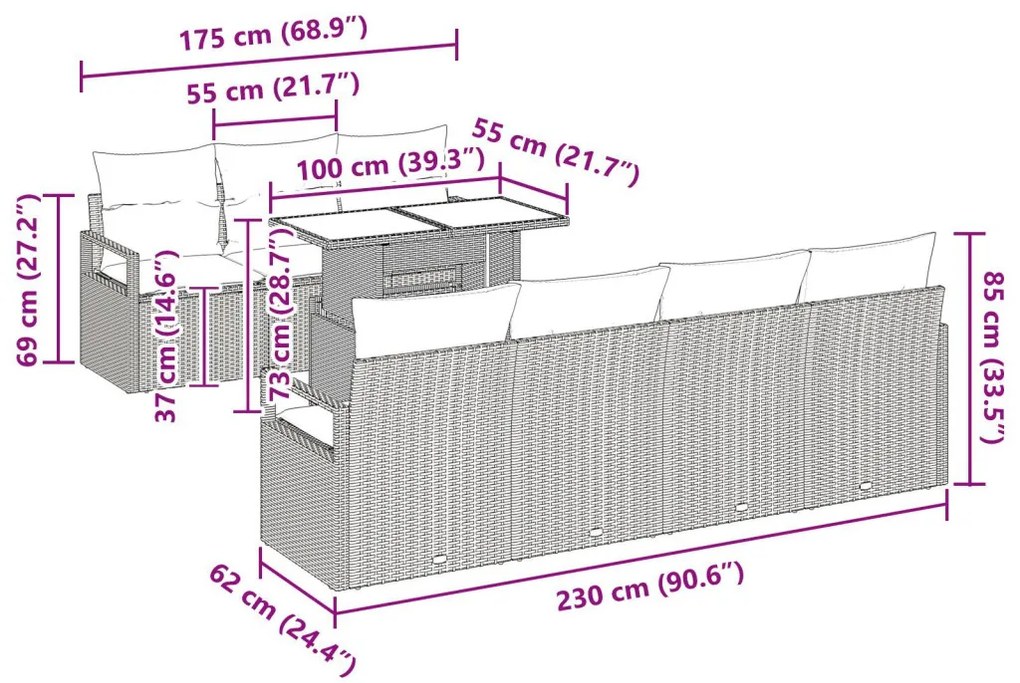 Kerti Kanapé Szett 8 pcs bézs és krémszínű 100 x 55 x 73 cm