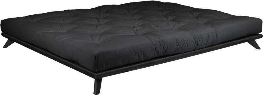 Senza Comfort Mat Black/Black borovi fenyőfa franciaágy matraccal, 140 x 200 cm - Karup Design