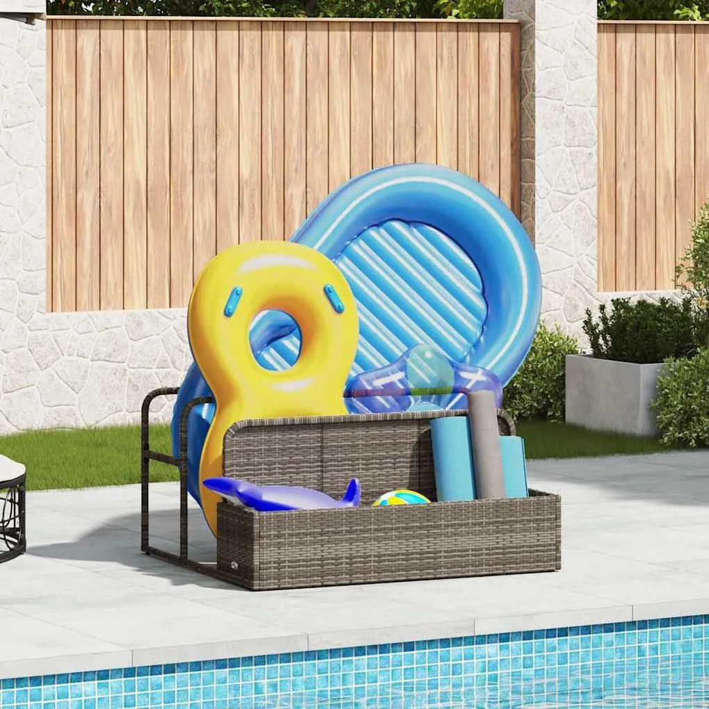 szürke polyrattan medence melletti úszótároló 110x100x57 cm