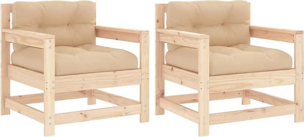 vidaXL 2 db tömör fenyőfa kerti szék párnákkal