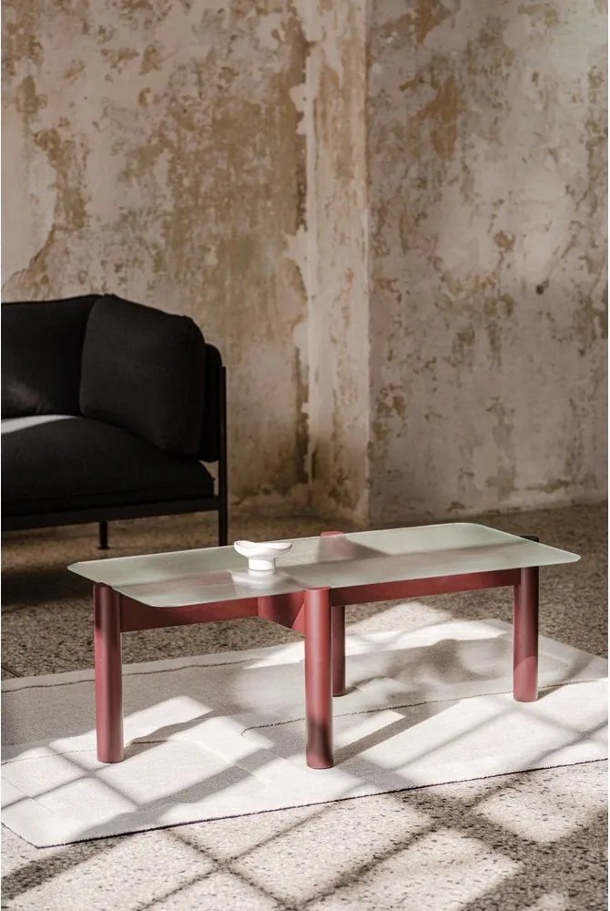 Borvörös dohányzóasztal üveg asztallappal 55x105 cm Kob – noo.ma