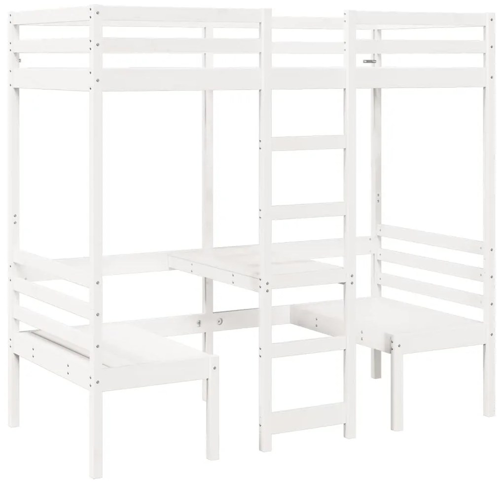 fehér fenyő galériaágy-keret asztallal és székekkel 90 x 200 cm