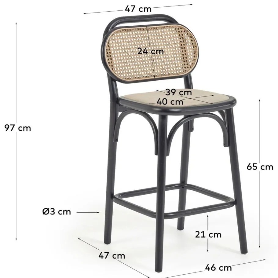 Fekete szilfa bárszék szett 2 db-os (ülésmagasság 65 cm) Doriane – Kave Home