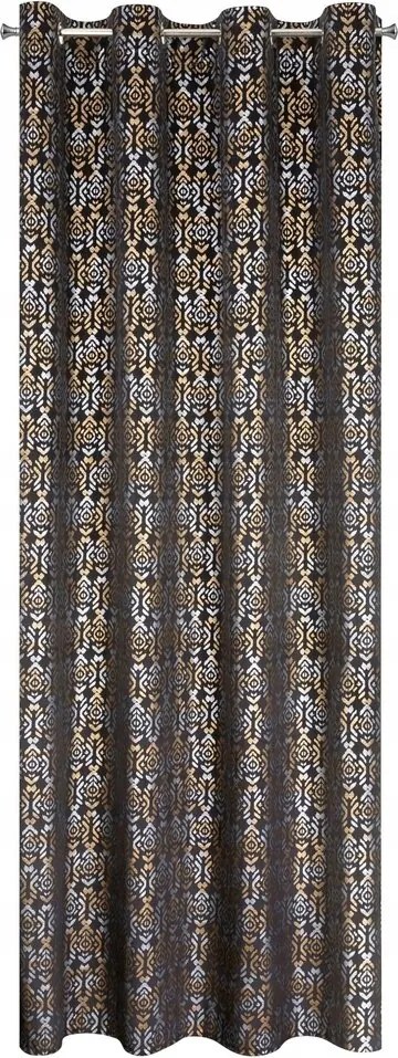 Bársony függöny 140X250 fekete, arany nyomott mintával a kerekeken