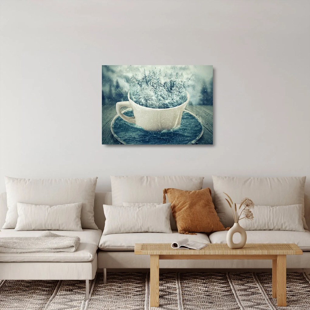 Kép - Téli világ egy bögrében (üvegen) (70x50 cm)