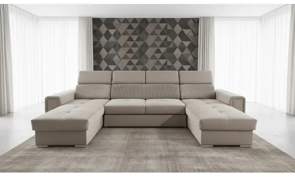 Ággyá nyitható ülőgarnitúra univerzális U-formájú sarokrésszel és tárolóval SALVADA bézs