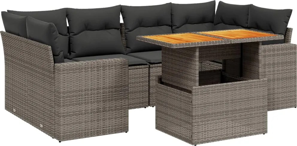 vidaXL 7 részes szürke polyrattan kerti ülőgarnitúra párnákkal