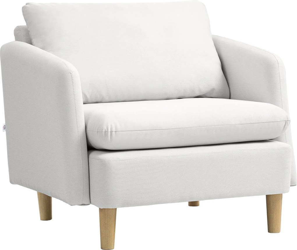 HOMCOM Modern Kárpitozott Fotel, Hálószoba és Nappali Fotel Széles Üléssel és Vastag Párnázással Pocket Springs rendszerrel, Krémfehér | Aosom