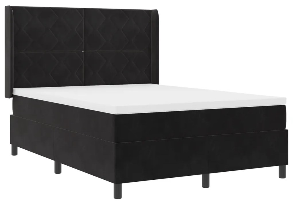 Boxspring Ágy Mattal & LED Fekete 140x190 cm Bársony