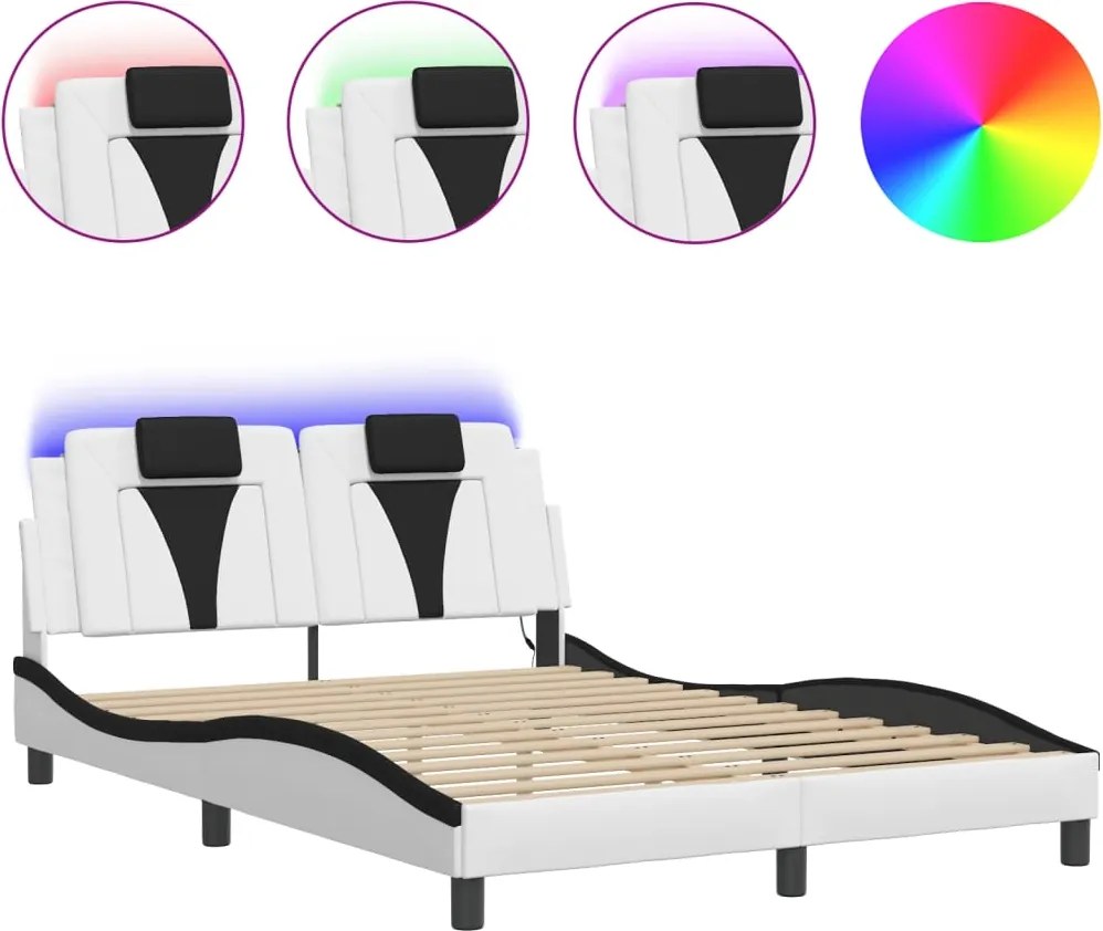vidaXL fehér és fekete ágykeret Viana LED-ekkel matrac nélkül 140 x 190 cm