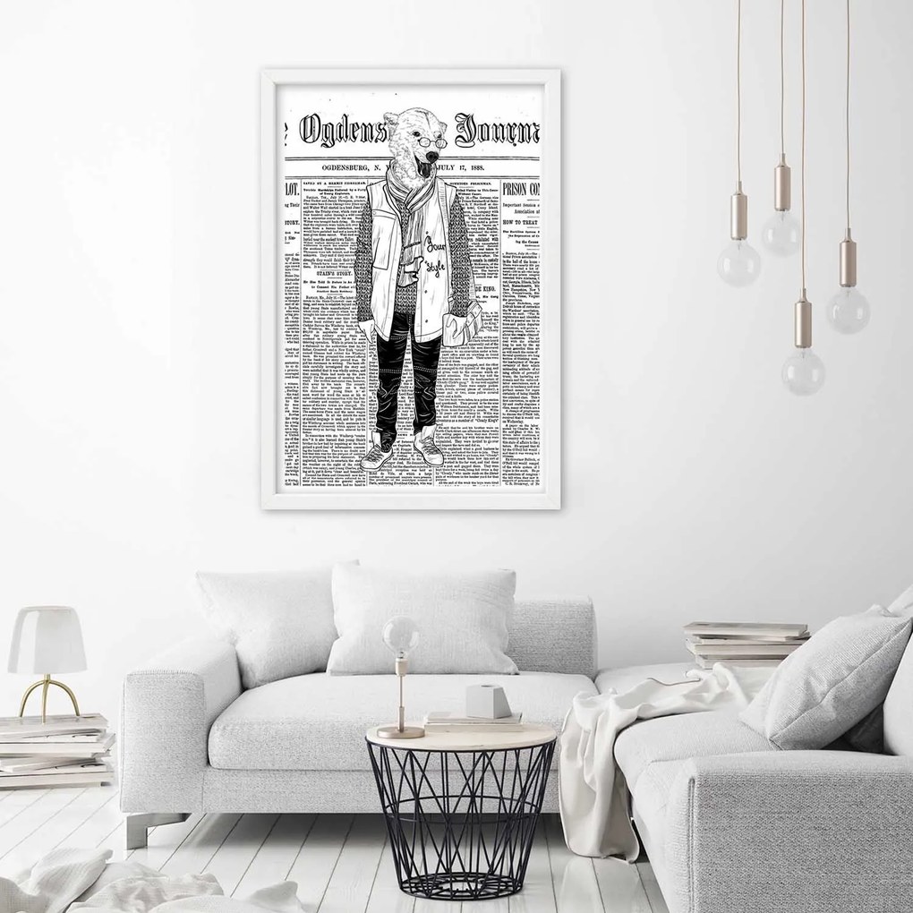 Gario Poszter Absztrakt medve egy újság hátterén A keret színe: Fehér, Méret: 40 x 60 cm