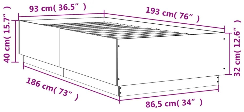 betonszürke szerelt fa ágykeret 90 x 190 cm