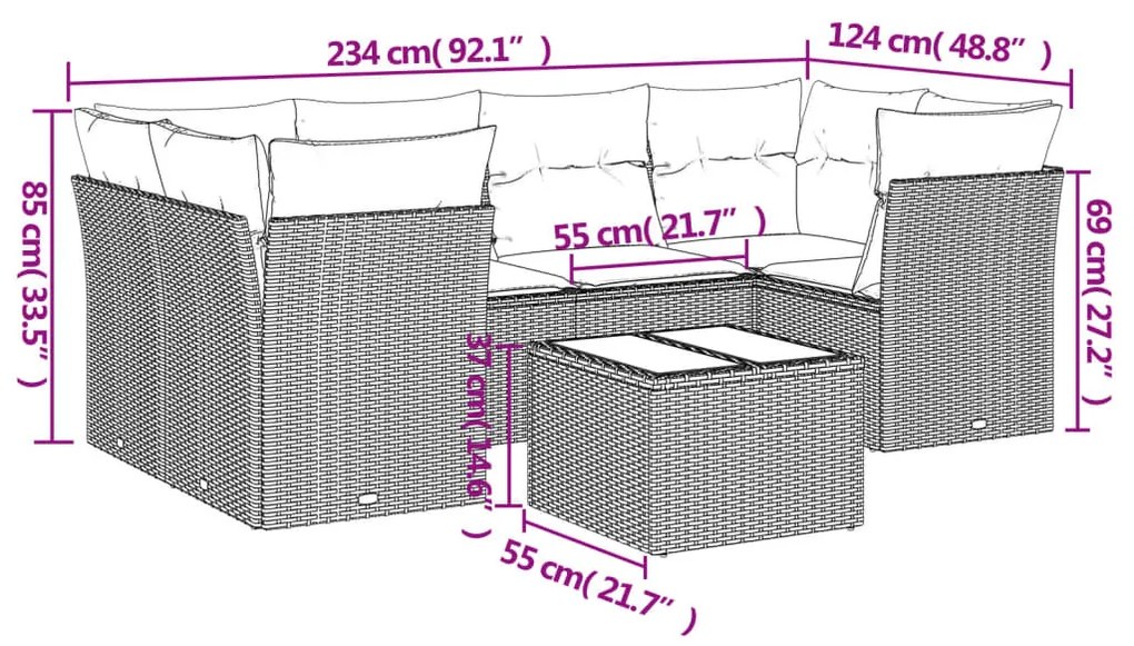 7 részes bézs polyrattan kerti ülőgarnitúra párnákkal