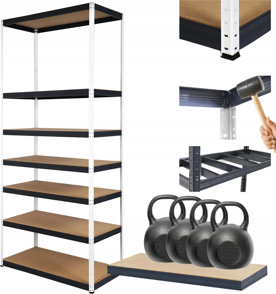 Tárolószekrény fém állvány Helios 270x90x35cm 7Px400kg Tömör