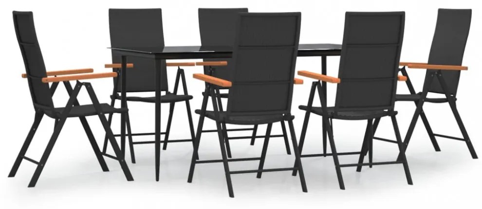 7 részes fekete-barna polyrattan kerti étkezőgarnitúra