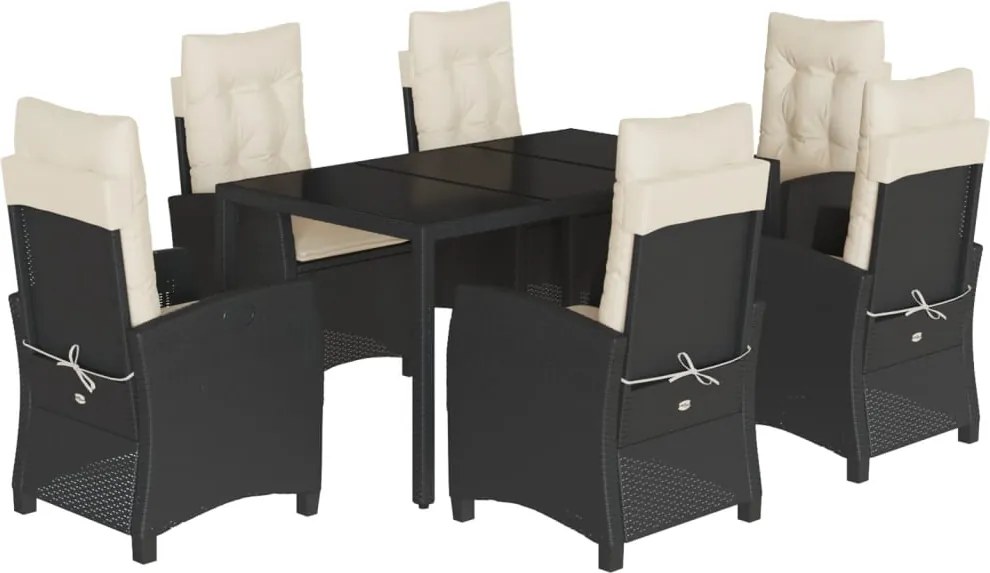 vidaXL 7 részes fekete polyrattan kerti étkezőgarnitúra párnával