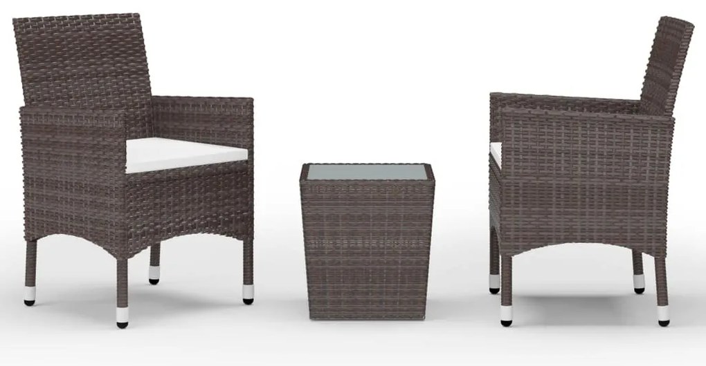 3 részes barna polyrattan és edzett üveg bisztrószett